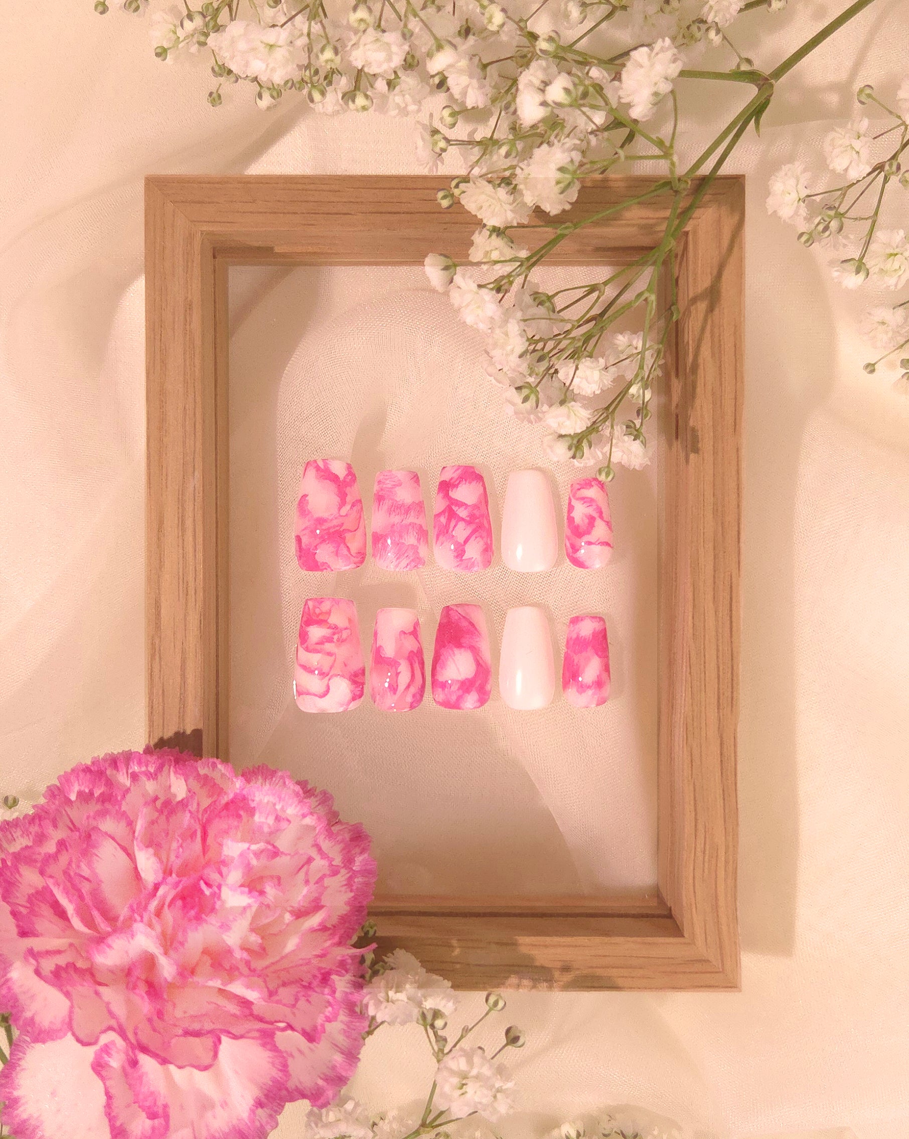 Pink and White Carnation Nail Decals