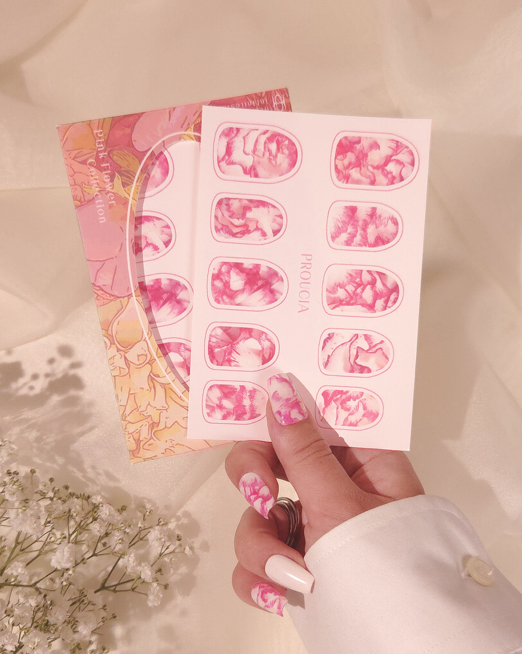 Pink and White Carnation Nail Decals