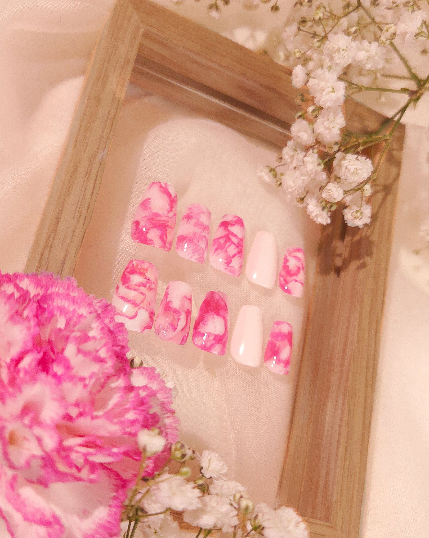 Pink and White Carnation Nail Decals